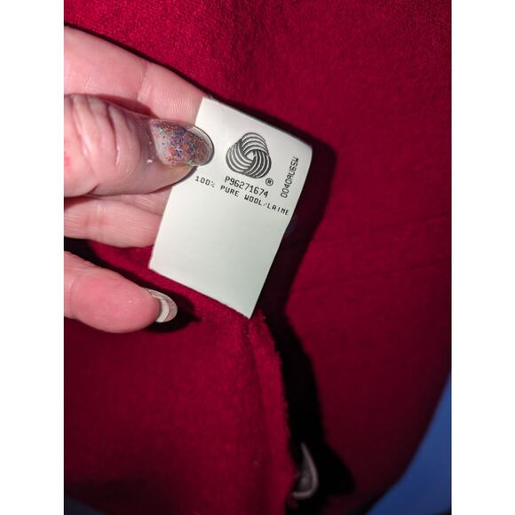 Vintage Geiger Red Boiled Wool Cardigan Shacket Heart Button Embroidered Size 36 - Picture 9 of 11